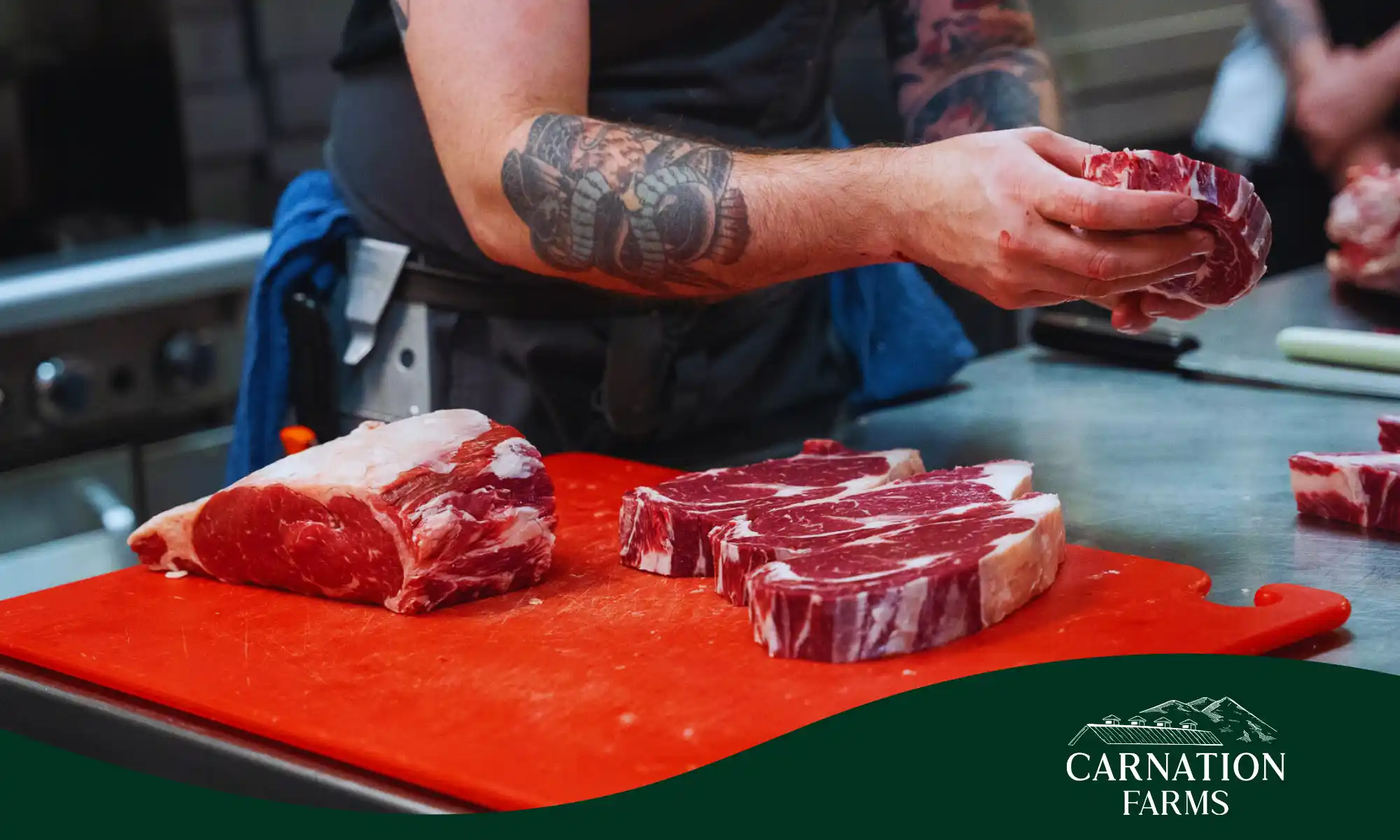 Butchering pasture raised beef at Carnation Farms.