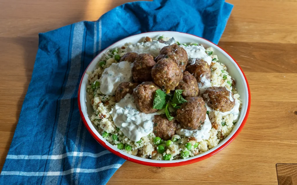 Lamb Meatballs with Spring Pea Couscous